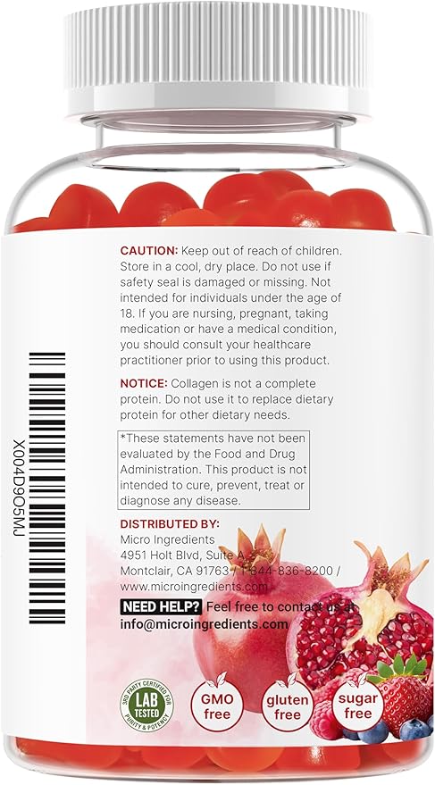 Micro Ingredients Multi Collagen Peptides 120 Collagen Gummies | Type IIIIIIVX Protein with Biotin Hyaluronic Acid &amp Vitamin C Complex | Pomegranate &amp Berry Flavored | Sugar Free Non-G