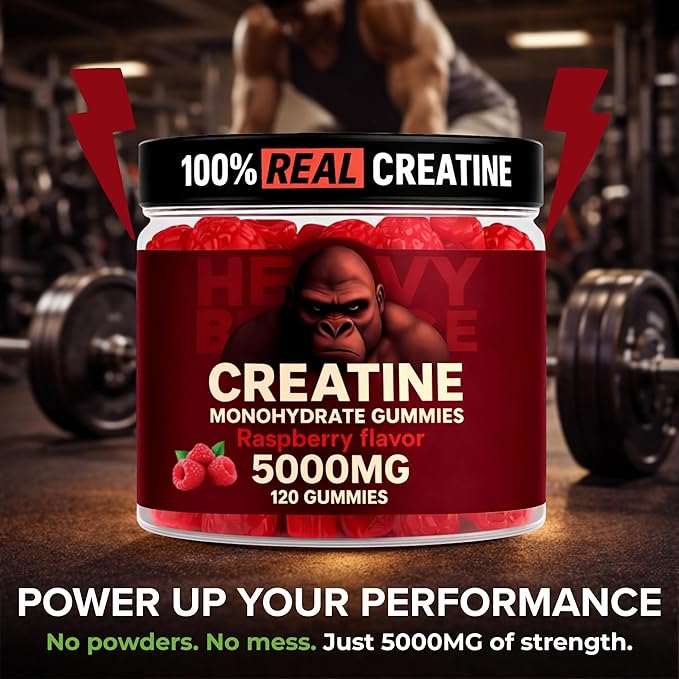 Creatine Monohydrate Gummies 5g Sugar Free Creatine with Vitamin B12 and L-Taurine | Muscle Growth for Men and Women | Low Calorie Formula 120 Gummies for 30 Servings Raspberry
