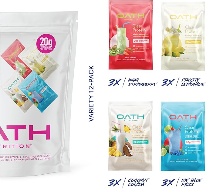 Oath Nutrition Clear Whey Isolate Protein Powder Variety Pack 12 Pack