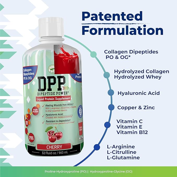 Nutritional Designs DPP Dipeptide Wound-Healing Liquid Collagen &amp Whey Protein Supplement Sugar-Free Promotes Healthy Skin &amp Hair for Men &amp Women (Watermelon Bottle 32 Fl Oz)