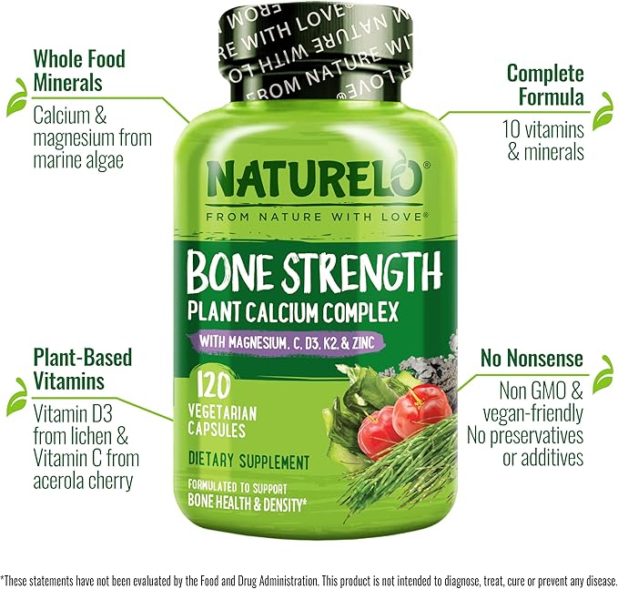 NATURELO One Daily Multivitamin for Women 50+ (Iron Free) 60 Capsules Calcium Supplement for Bone Strength 120 Capsules Bundle