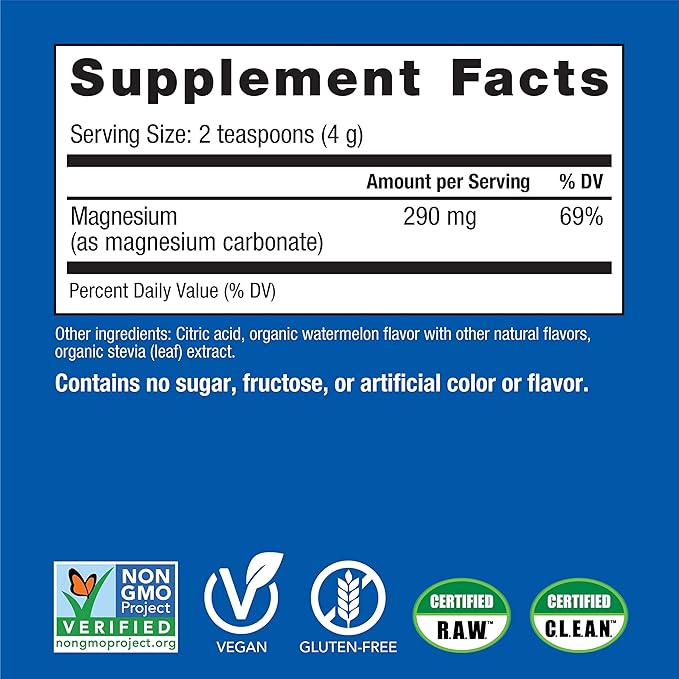 Natural Vitality Calm Magnesium Supplement Anti-Stress Drink Mix Powder Gluten Free Vegan &amp Non-GMO Watermelon 16 oz