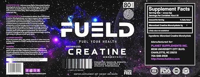 Creatine Monohydrate Micronized Powder 400G5000mg Per Serv (5g) 80 Servings Unflavored Keto Friendly Vegan Non-GMO Gluten Free Soy Free No Artificial Ingredients