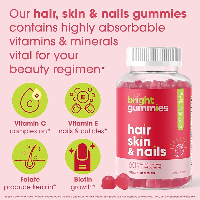 Hair Growth Gummies with Biotin 5000mcg + Vitamins C E &amp Zinc - Helps Prevent Hair Thinning &amp Loss - Stronger Hair Skin &amp Nails - Vegan Non-GMO - 60 Strawberry Gummies for Women &amp M