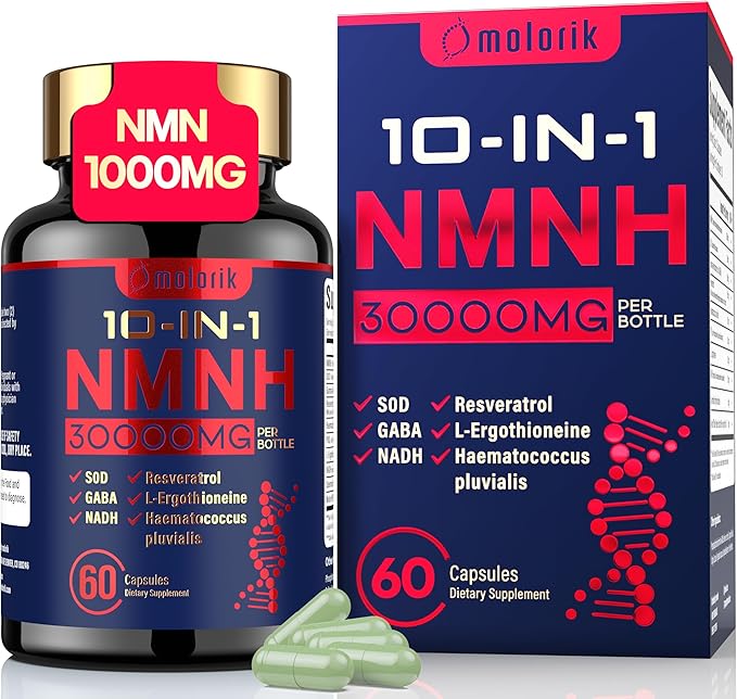 NMNH (Dihydronicotinamide Mononucleotide) 1000mg Per Serving NAD High Purity Supplement Alternative 60 Capsules Gluten Free Non-GMO for Anti-Aging Energy Focus - 30 Servings