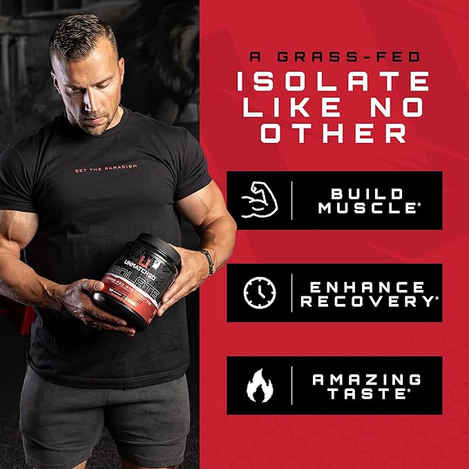 Unmatched Isolate Grass Fed Whey Protein | Muscle Build &amp Recovery | Gluten &amp Lactose Free | Natural Flavors &amp Sweeteners | 24g Protein | 29 Servings (Strawberries 'N Cream)