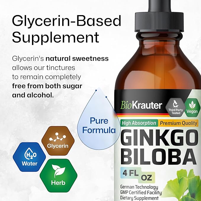 BIO KRAUTER Ashwagandha Tincture 4 Fl. Oz. &amp Ginkgo Biloba Tincture 4 Fl. Oz.