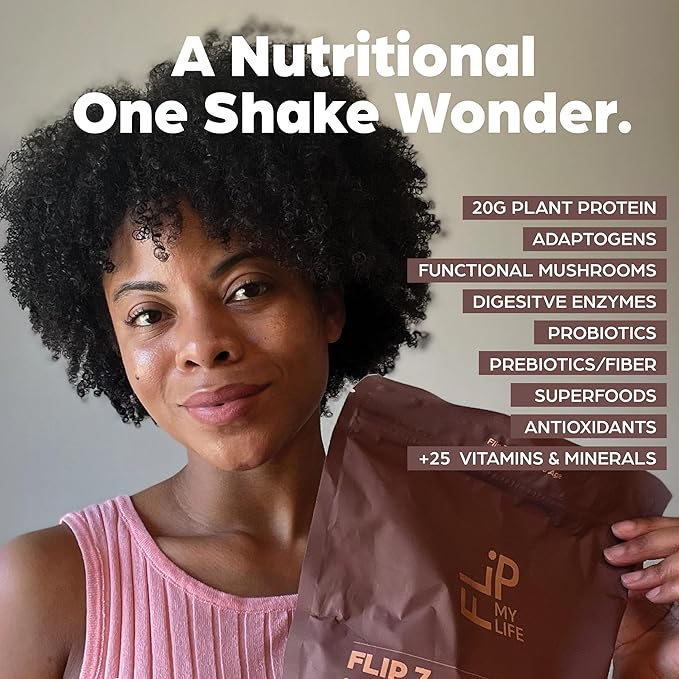 Flip My Life Flip 7 Natural SuperFood Plant-Based Protein Complete Meal Replacement to Support Healthy Gut 7 Mega Nutrient Rich Blends all in one to AGE BETTER - Chocolate