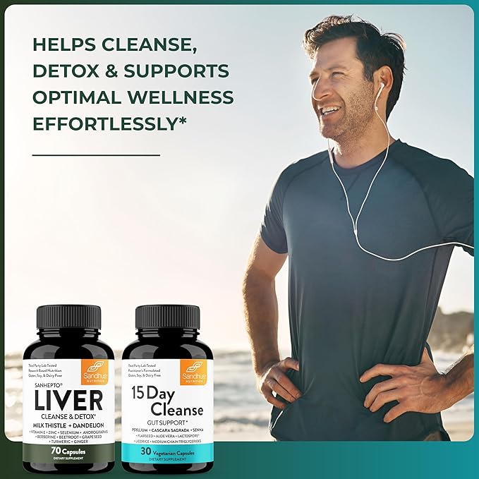 Sandhu's Liver Cleanse Detox &amp 15 Day Gut Cleanse Support Supplement for Women &amp Men | Supports Liver Gut &amp Digestive Health