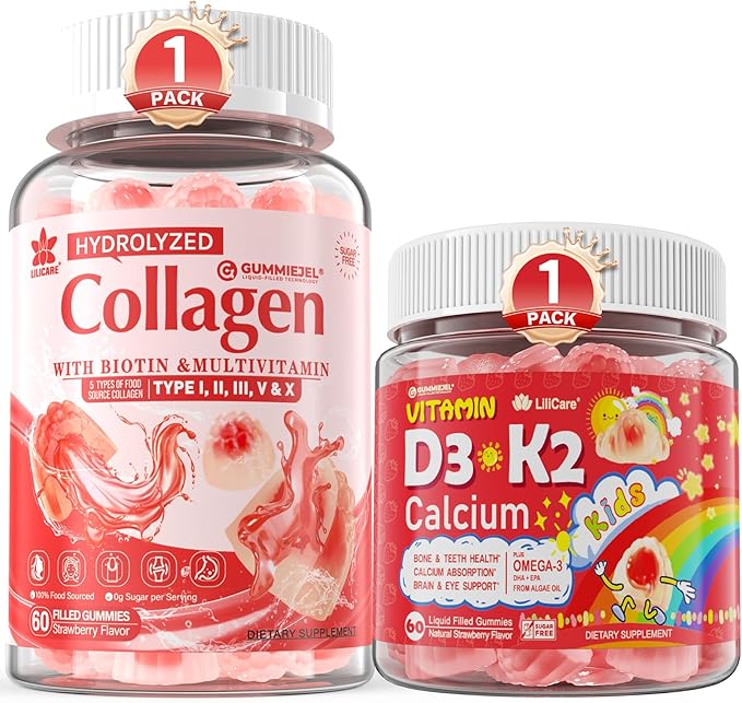 Collagen Peptide &amp Vitamin D3 K2 + Calcium Liquid-Filled Gummies