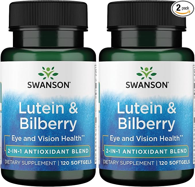 Swanson Standardized Lutein &amp Bilberry - Natural Supplement Promoting Eye Sight &amp Eye Health - Formula to Help Reduce Eye Fatigue &amp Strain - (120 Softgels) (Pack of 2)