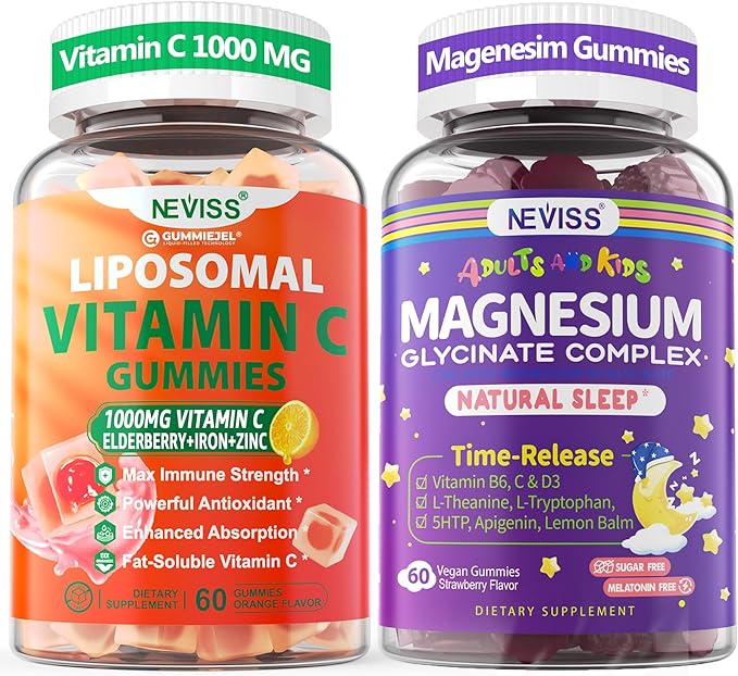 1Pack Magnesium Glycinate Gummies + 1Pack Liposomal Vitamin C 1000mg Gummies