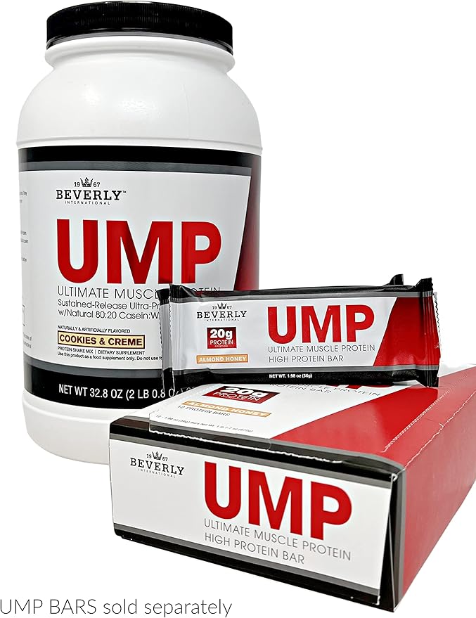 Beverly International UMP Protein Powder Cookies &amp Cream. Unique Whey-Casein Ratio Builds Lean Muscle. Easy to Digest. No Bloat. (32.8 oz) 2lb .8 oz