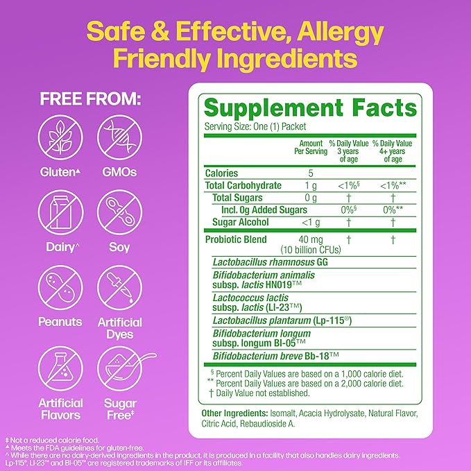 Culturelle® Kids Complete Probiotics Fast Melts Mixed Berry Flavor 30 Count Sugar Free‡ Prebiotic + Probiotic Powder for Digestive and Immune Health Supports Daily Regularity *