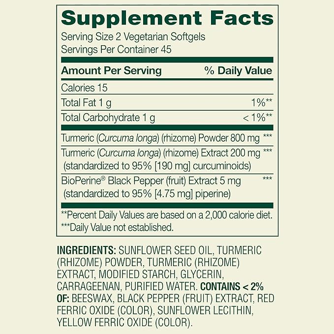 SUREFECT Spring Valley Extra Strength Turmeric Curcumin Complex with BioPerine - 90 Vegetarian Softgels with Organizer
