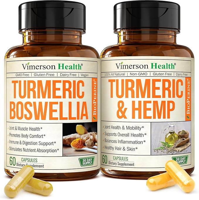 Boswellia Turmeric Curcumin Supplement with Hemp Seeds &amp Lemon Balm Extract – Joint Health &amp Mobility – with Black Pepper for Absorption – Natural Joint Supplement