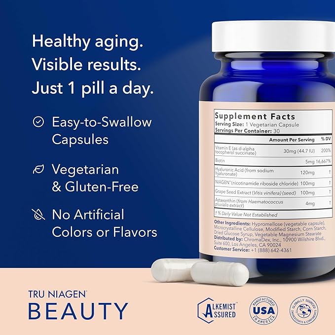 TRU NIAGEN 1000mg + Beauty Bundle. A Full-Spectrum Bundle for Clinical-Strength Daily NAD+ Support and targeted Beauty Actives for Healthy Skin Hair and Nails at the Cellular Level.