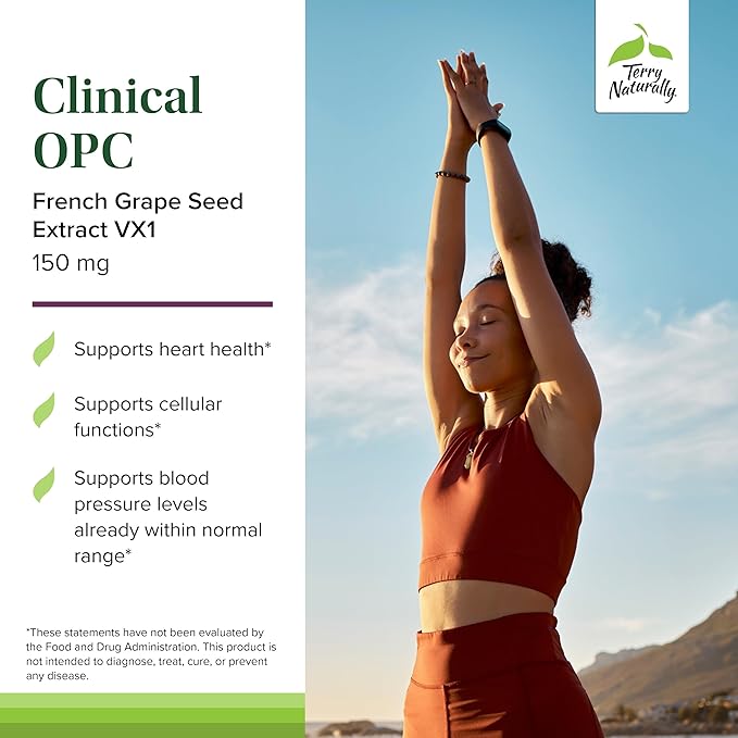 Terry Naturally Clinical OPC - Cardiovascular Health &amp Focus Support Supplement - Dietary Supplement with Grape Seed Extract &amp Sunflower Lecithin - Immune Support Supplement - 150 mg 60 Softg