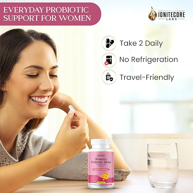 Women’s Probiotic Capsules – Daily Wellness Support with Probiotics &amp Prebiotics Non-GMO – 90 Capsules 45 Servings