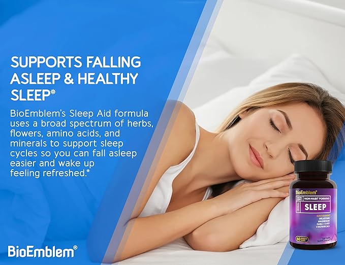 BioEmblem Natural Sleep Aid for Adults with Melatonin Valerian Root Suntheanine &amp More | Healthy Sleep Supplement | Herbal Sleeping Pills | 60 Capsules 5 Pack