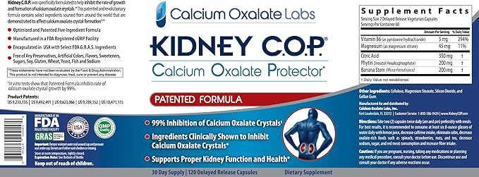 KIDNEY C.O.P. Calcium Oxalate Protector 120 Capsules Kidney Support for Calcium Oxalate Crystals Helps Stops Recurrence of Stones Stronger Than Chanca Piedra Stone Breaker Supplements 6 Pack