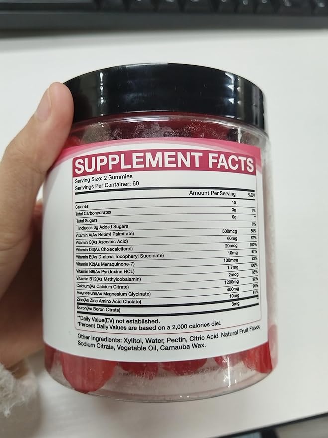 Calcium Citrate with Vitamin D3 K2 Calcium Supplements for Women &amp Men Plus Magnesium Zinc for Bones Muscle &amp Immune Support High Absorption StrawberryFlavor 120 Calcium Gummies