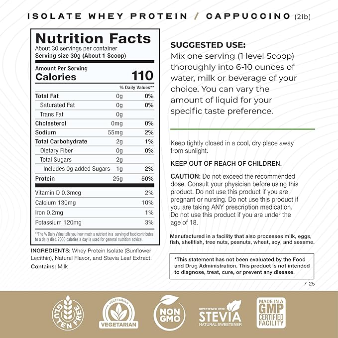 Muscle Feast Grass-Fed Whey Protein Isolate All Natural Hormone Free Pasture Raised Whey Isolate Protein Powder for Men and Women Clean Gluten-Free Delicious Isolate Protein - Cappuccino 2lb