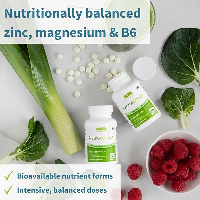 Neurobalance 240 Tablets + Focus Brain Booster Vegan Bundle Chelated Zinc Picolinate 24mg Oxide-Free Magnesium &amp Vitamin B6 + Caffeine L-Theanine Taurine &amp L-Tyrosine B-Vitamins Zinc &am