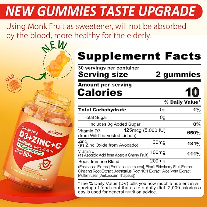 Sugar Free C + D3 + Zinc Immune Gummies + Sugar Free CoQ10 200mg Filled Gummies