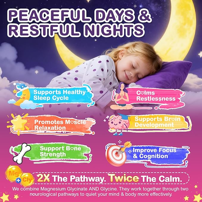Magnesium Glycinate Gummies for Kids 4+ &amp Adults 180 Counts No Melatonin Magnesium Gummies for Sleep &amp Calm Sugar Free Vegan with Glycine L-Theanine B6 D3 Zinc &amp Omega 3 - Raspberry