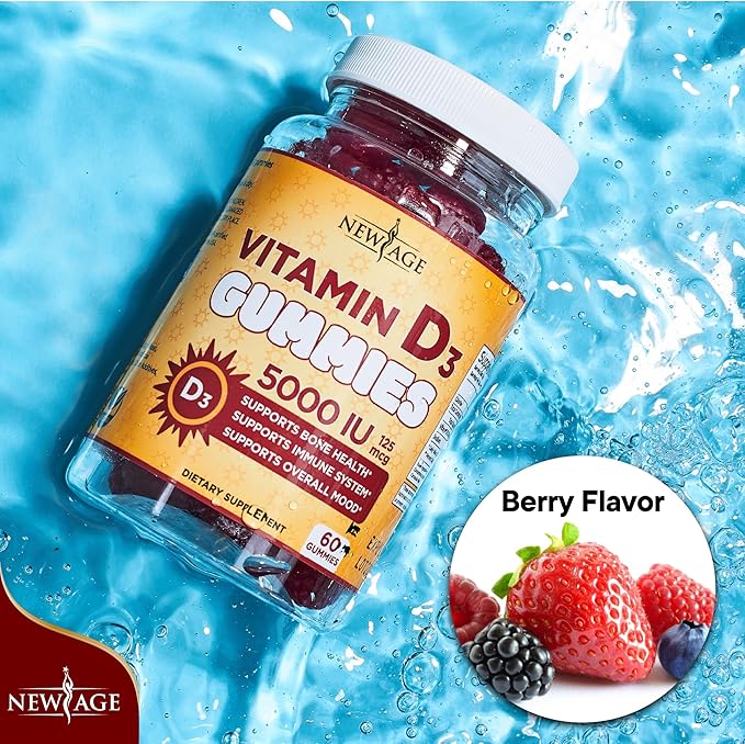 NEW AGE Immune Defense Combo - 2 Pack - Vitamin D3 Gummies 5000 IU 125mcg &amp High Potency Zinc Gummies Immune Booster 120 Count