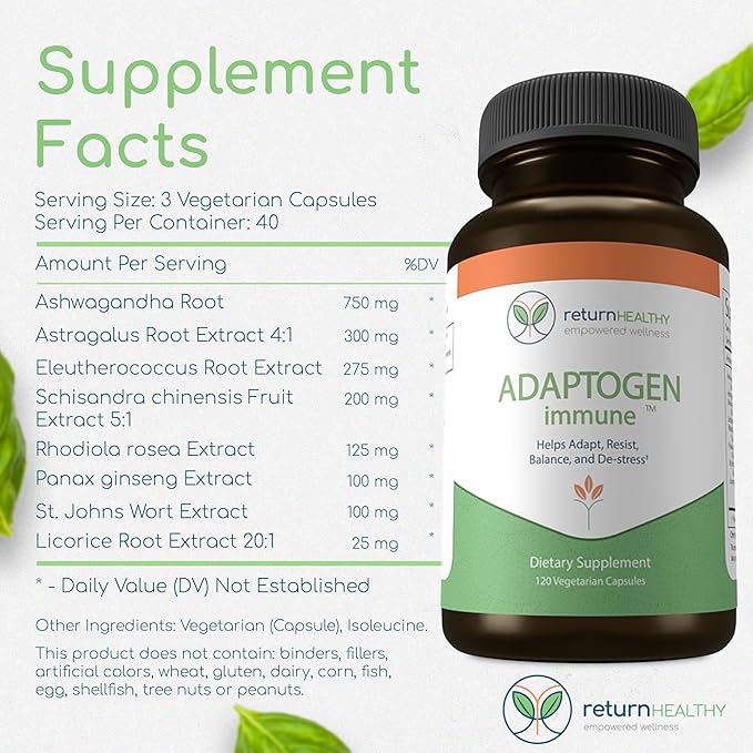 Adaptogen Immune Adaptogens Supplements Ashwagandha Supplements with Siberian Ginseng Astragalus Root and More - Promotes Healthy Body Functioning - Stress Relief Supplement 120 Capsules