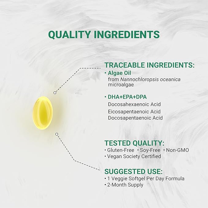 Naturalis Vegan Omega 3 DHA EPA &amp DPA from Algae | Vegan Society Certified Sustainably Sourced True Full Spectrum | 120 Veggie Softgels (Carrageenan Free)