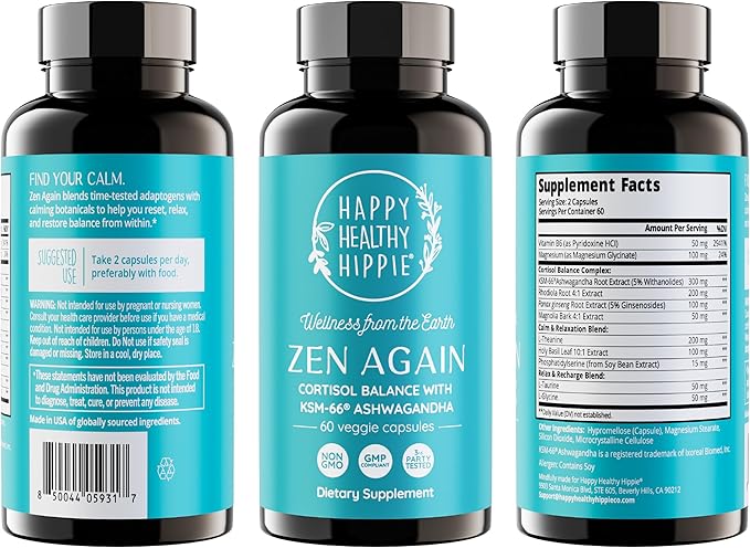 Zen Again Cortisol Manager with Ashwagandha KSM-66® | Cortisol Supplements for Women | 11-in-1 Complex | Natural Stress Support Supplement with L-Theanine Rhodiola &amp Magnesium | Vegan 60 Ct