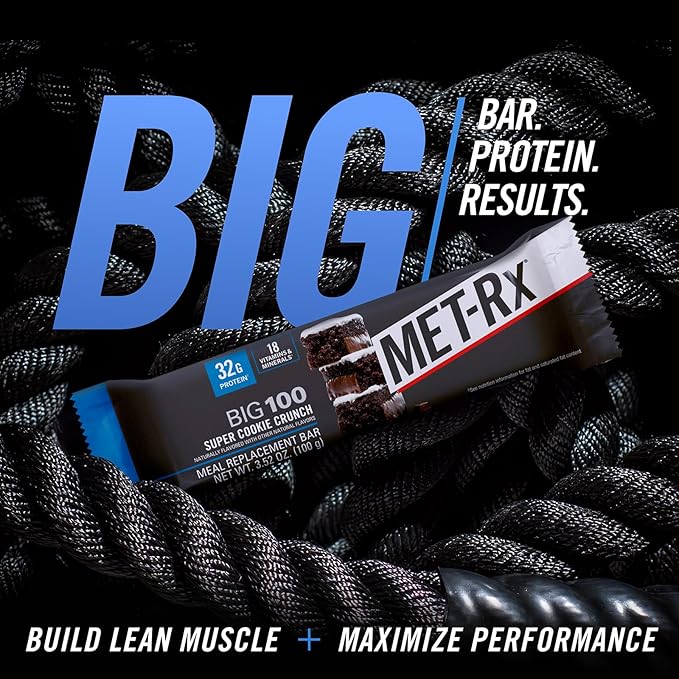 MET-Rx Big 100 Protein Bar Meal Replacement Bar 32G Protein Super Cookie Crunch 3.52 Oz (Pack of 9)