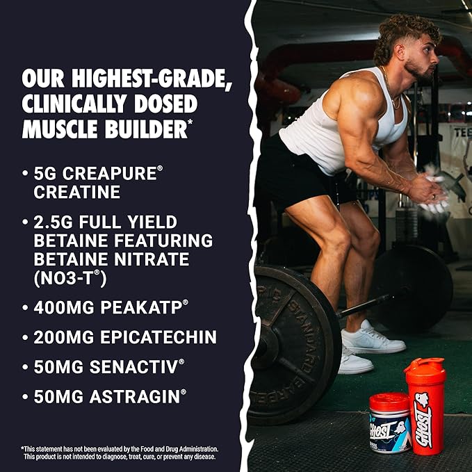 GHOST Size Muscle Builder Dietary Supplement - Natty 30 Servings – Support Muscle Growth &amp Strength Building for Men &amp Women - Creatine &amp Betaine - Free of Sugar &amp Gluten
