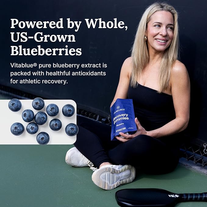 Electrolyte Recovery Gummies - Blueberry Flavor Hydration Gummies with VitaBlue - Blueberries &amp Electrolytes - Exercise Recovery Energy Boost Replenishment &amp Antioxidants Non-GMO Vegan 90c