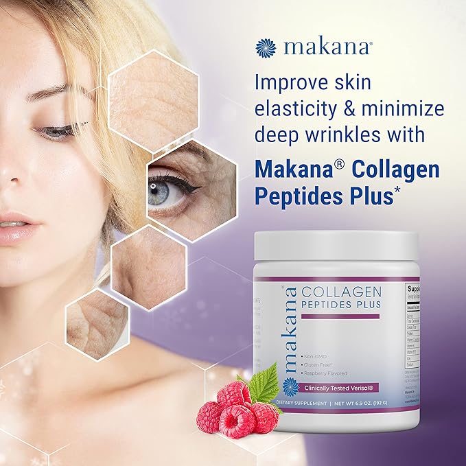 Makana Collagen Peptides Plus – with Verisol® Vitamin C Hyaluronic Acid &amp Amino Acids – Supports Hair Skin Nails &amp Joints 30 Servings – Raspberry Flavor