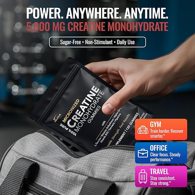 Creatine Monohydrate Gummies for Men &amp Women - Sugar Free &amp Vegan Advanced Formula W/L-Taurine + Vitamin B12 - for Muscle Strength Muscles Builder Recovery Energy Boost Pre-Workout Supplem