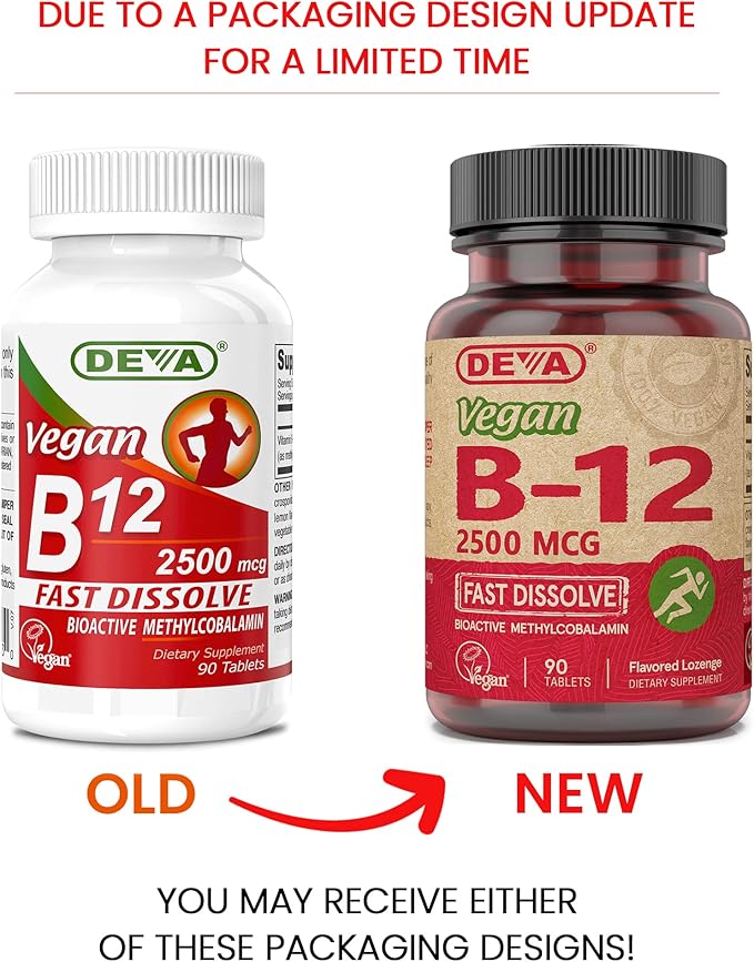 Deva Vegan Vitamins B-12 High Potency 2500 mcg B12 Fast Dissolve Sublingual 90 Tablets (Pack of 3)
