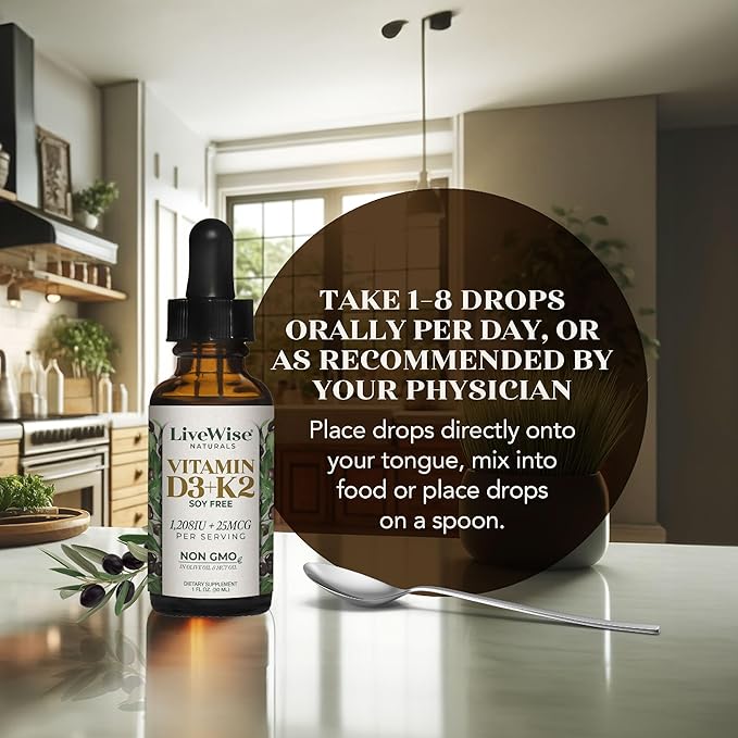 Vitamin D3 K2 Drops for Adults - 930 Drops Ultra Concentrated Formulation Fast Absorption 1208 IU Vitamin D3 25 MCG (MK-7) - Micro-Dosing Dropper for Calcium &amp Bone Support
