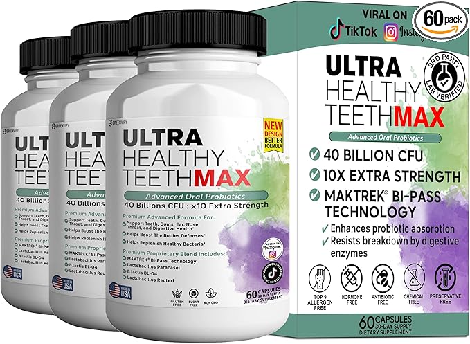 Ultra Healthy Teeth Max Probiotic Supplement 40 Billion CFU 60 Capsules Advanced Oral Health Formula (3)