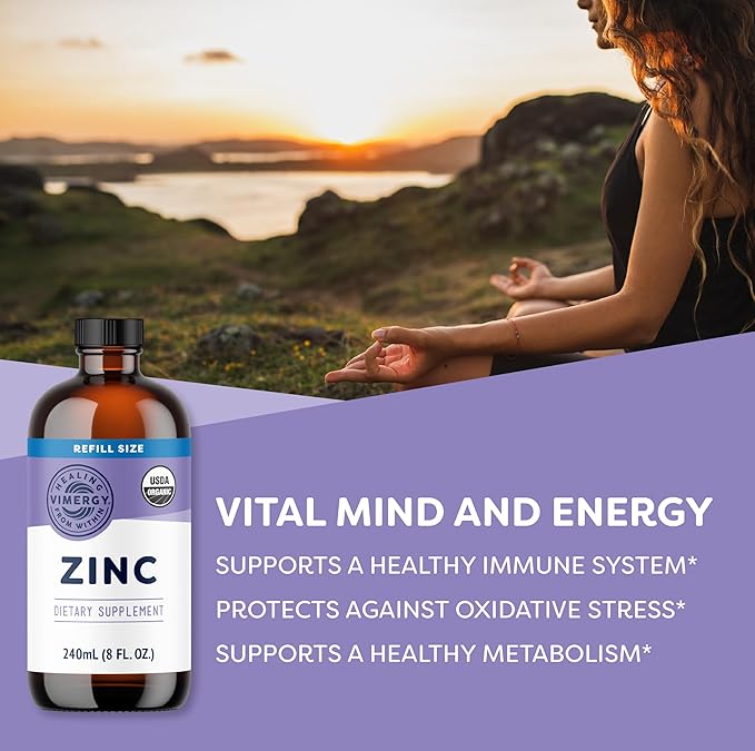 VIMERGY USDA Organic Zinc Supplements for Women &amp Men (7.5mg Liquid Zinc Per Serving) Fast-Absorbing Immune Support Promotes Healthy Bones &amp Skin Vegan Up to 120 Servings (240mL)