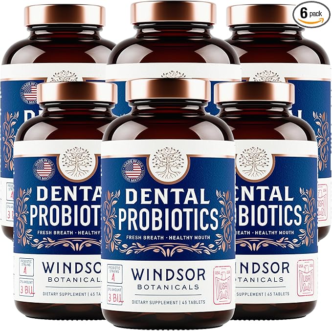 6-PACK Oral Probiotics for Teeth and Gums - 3BN CFU Lactobacillus Salivarius Acidophilus Rhamnosus - Bad Breath Treatment for Adults - 270 Chewable Mint Dental Probiotic Tablets for Women &amp Men