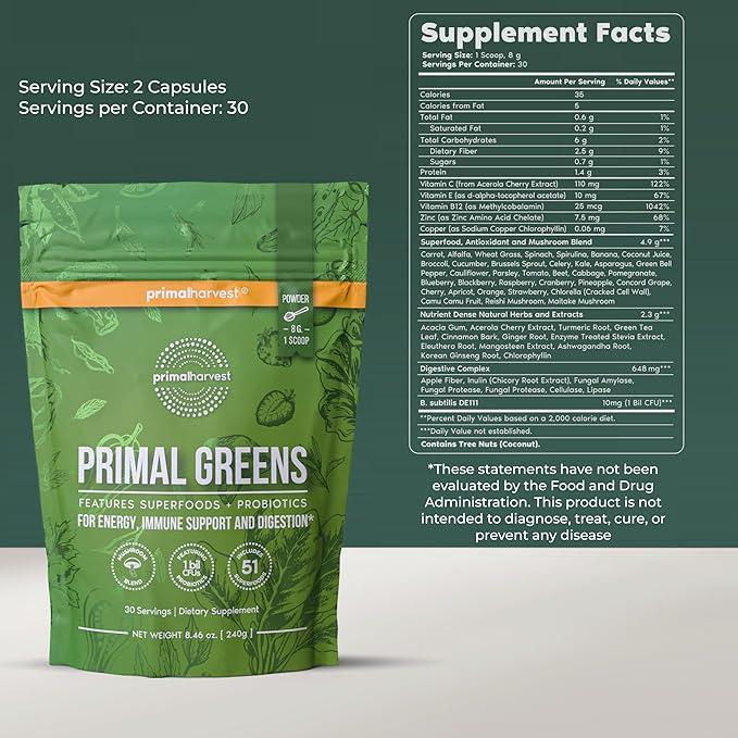 Primal Harvest Daily Two-Step Routine | Ashwagandha + Greens Powder | 2 Pack | 30 Day Supply