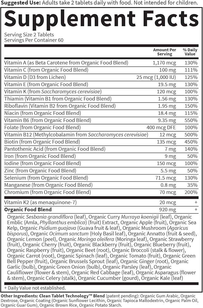 Garden of Life Organics Multivitamin for Women Womens Multi with Vitamin C D Folate B6 B12 Biotin Iron Vegan Whole Food Vitamins for Women Energy Skin Nails 120 Tablets