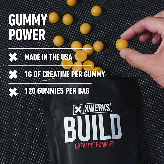 Xwerks Build Creatine Gummies for Men and Women 120 Count 100% Pure Creatine Monohydrate Lemon Flavored Muscle Building Gummies 4g Per Serving Pre Workout Anti Melting 5000mg Total Creatine