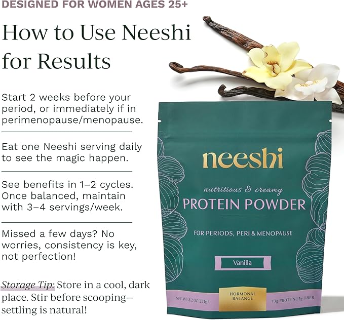 Nourishing Protein Blend for Hormonal Balance – Vegan Gluten-Free All-Natural – Supports PMS &amp Menopause Relief – 1-Week Supply – Vanilla Flavor