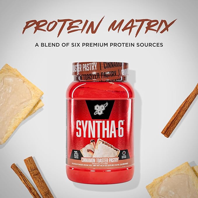 BSN SYNTHA-6 Premium Protein Powder with 6g of Fiber Whey Isolate Micellar Casein Milk Protein Isolate 5g of Fat Cinnamon Toaster Pastry 28 Servings 2.91 Pound (Packaging May Vary)