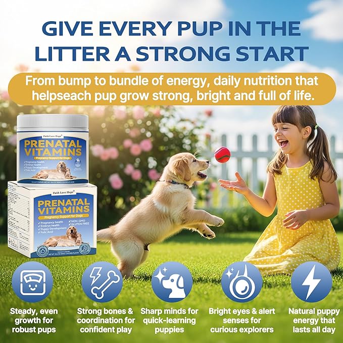 Dog Prenatal Vitamins - Supports Pregnancy Wellness Puppy Growth &amp Lactation and Recovery | Riched Essential Nutrients - DHA Folic AcidIron Calcium | Advanced Multivitamin for Pregnant and Nur